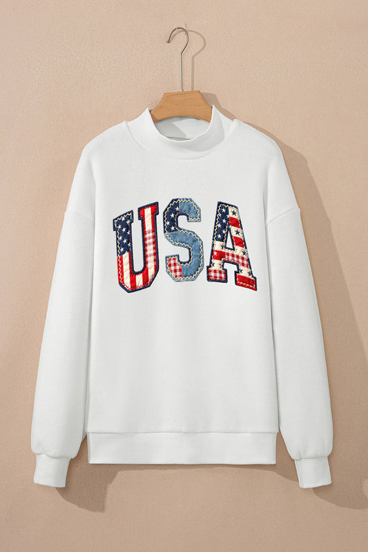 Patchwork Print USA Flag Double Side Printed Reversible Sweatshirt