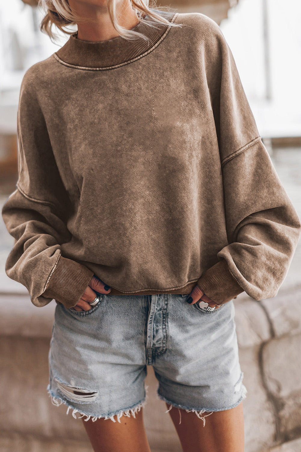 Plain Drop Shoulder Crew Neck Pullover Sweatshirt - 5 Colors