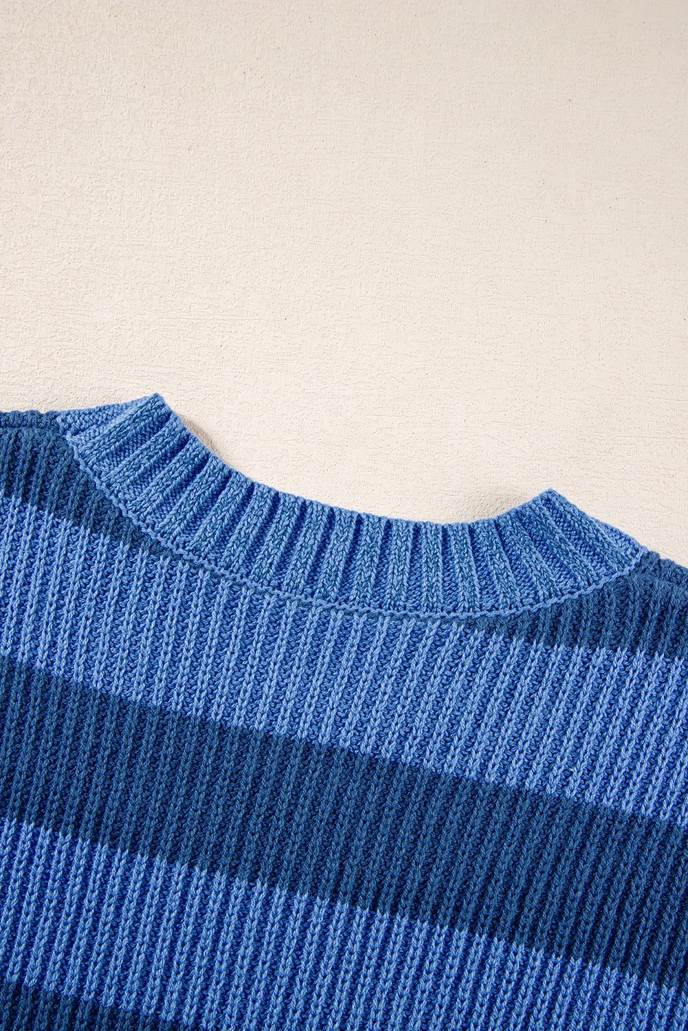 Blue Striped Drop Shoulder Casual Sweater