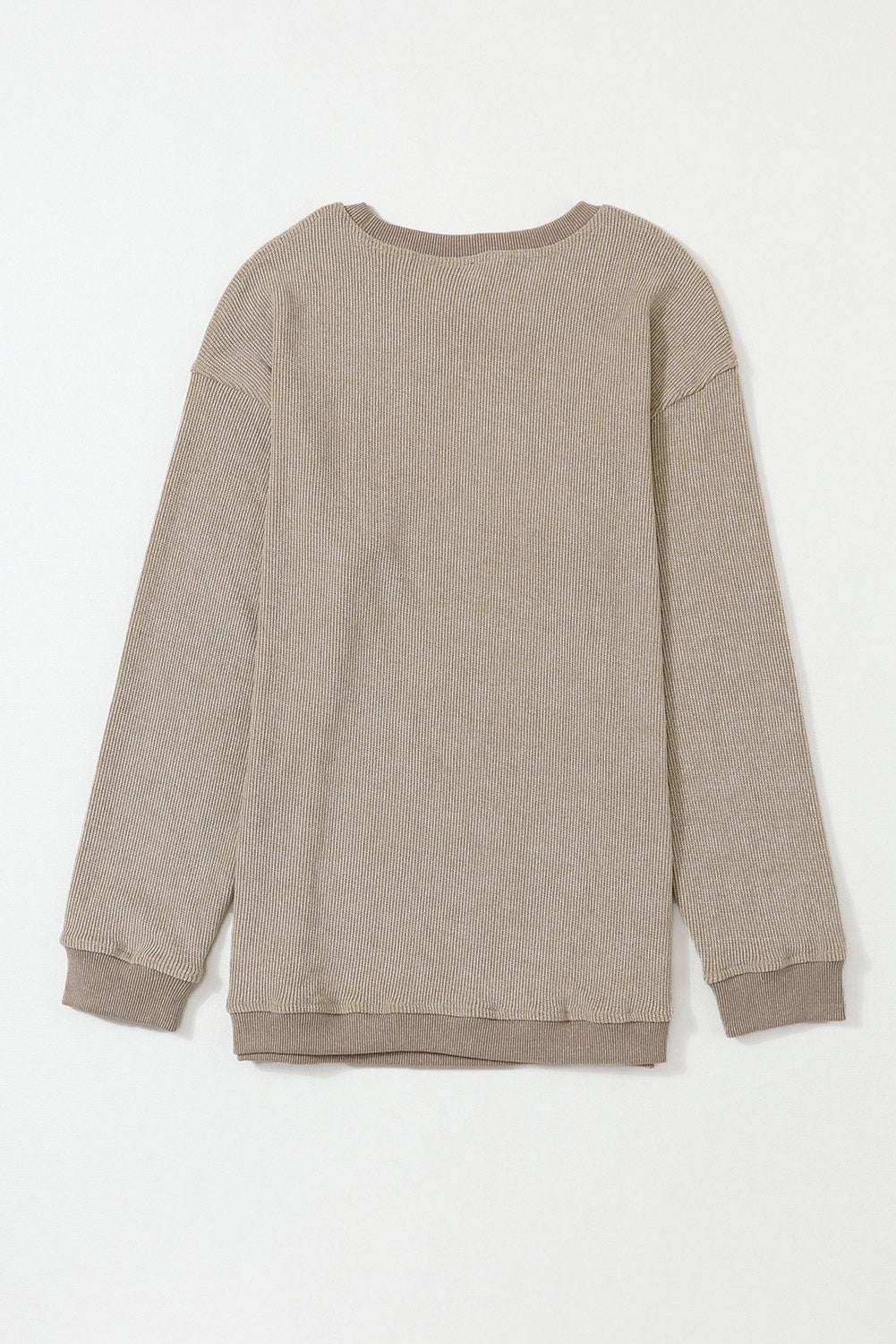 Solid Ribbed Round Neck Pullover Sweatshirt -Variety of Colors