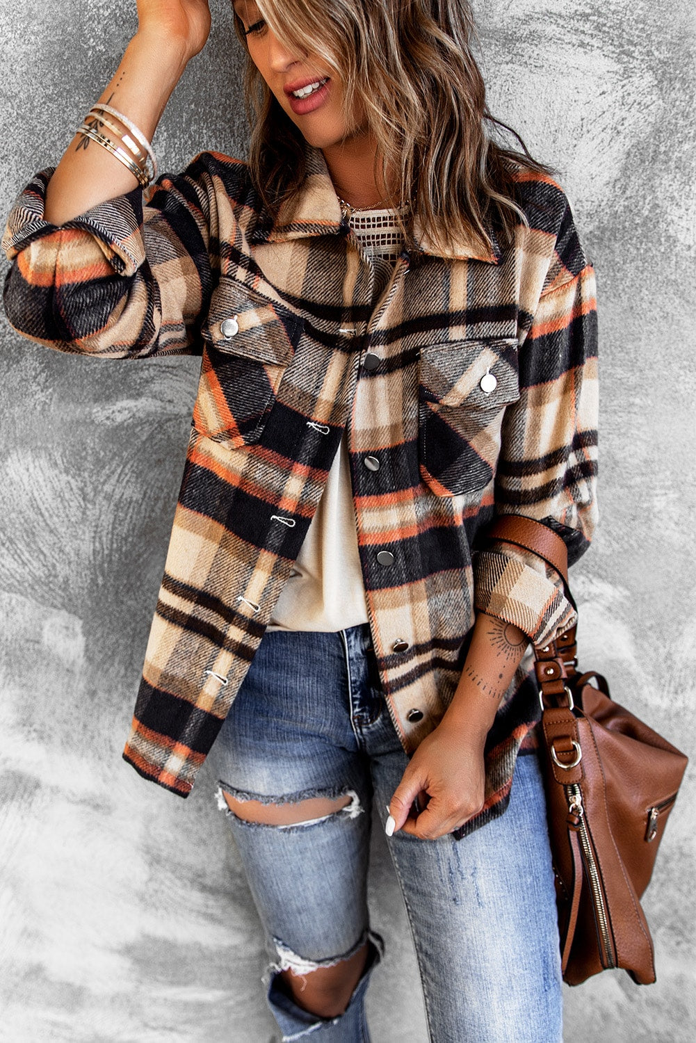 WAREHOUSE SALE -Plaid Button Up Long Sleeve Flannel Shacket