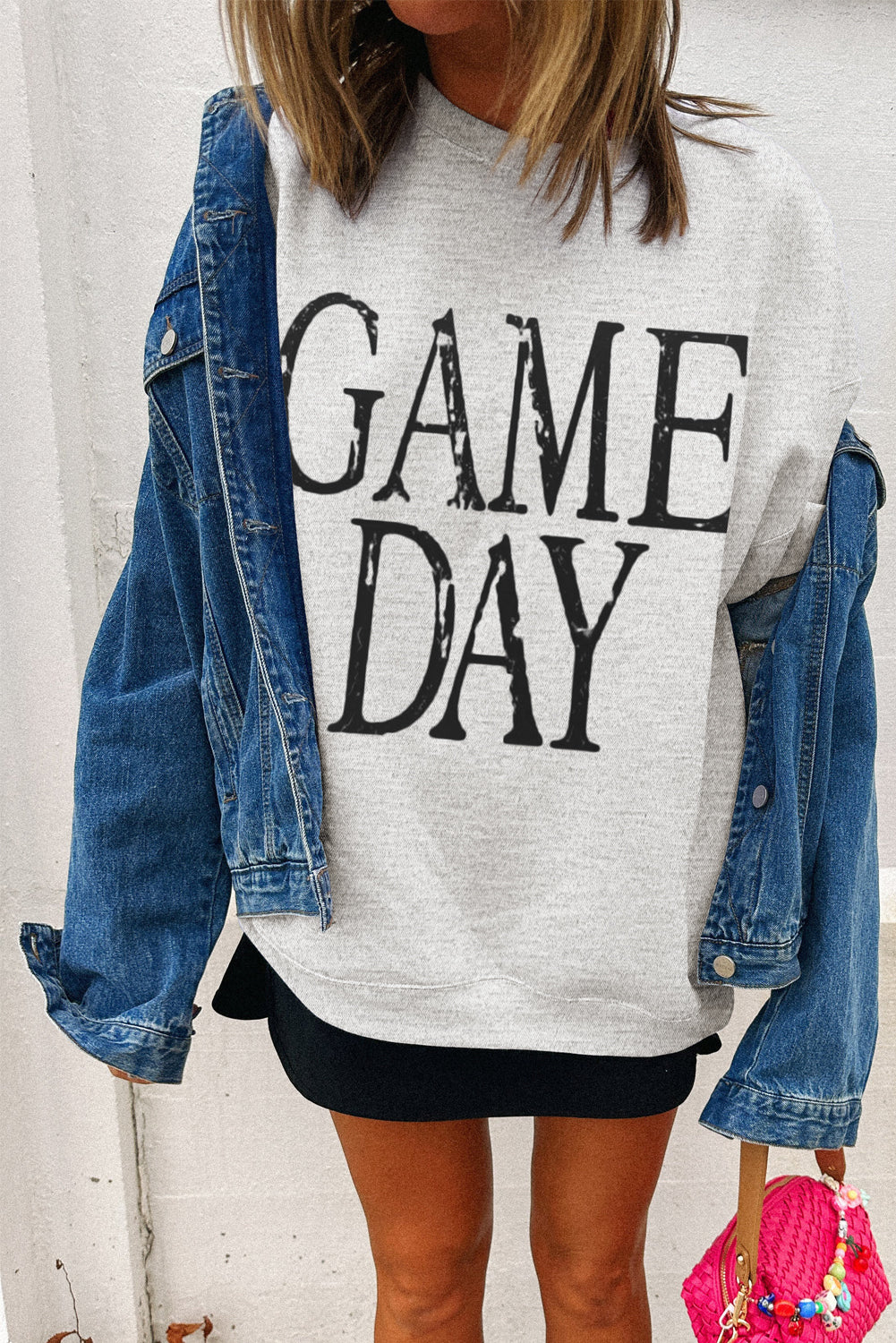 GAME DAY Vintage Washed Letter Graphic Baggy Sweatshirt -2 COLOR OPTIONS