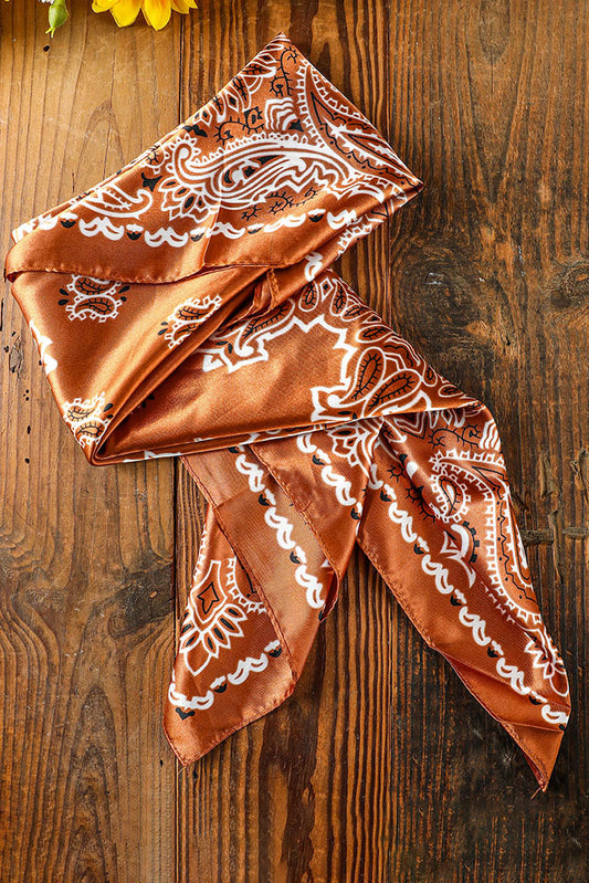 Flame Vintage Satin Paisley Floral Print Scarf