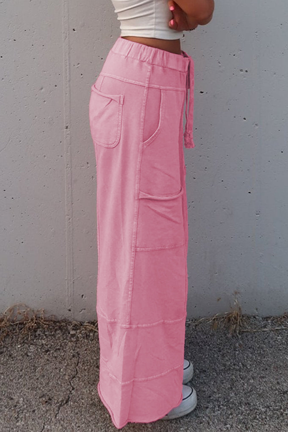 Bonbon Mineral Wash Exposed Seam Wide Leg Cargo Pants -3 COLOR OPTIONS