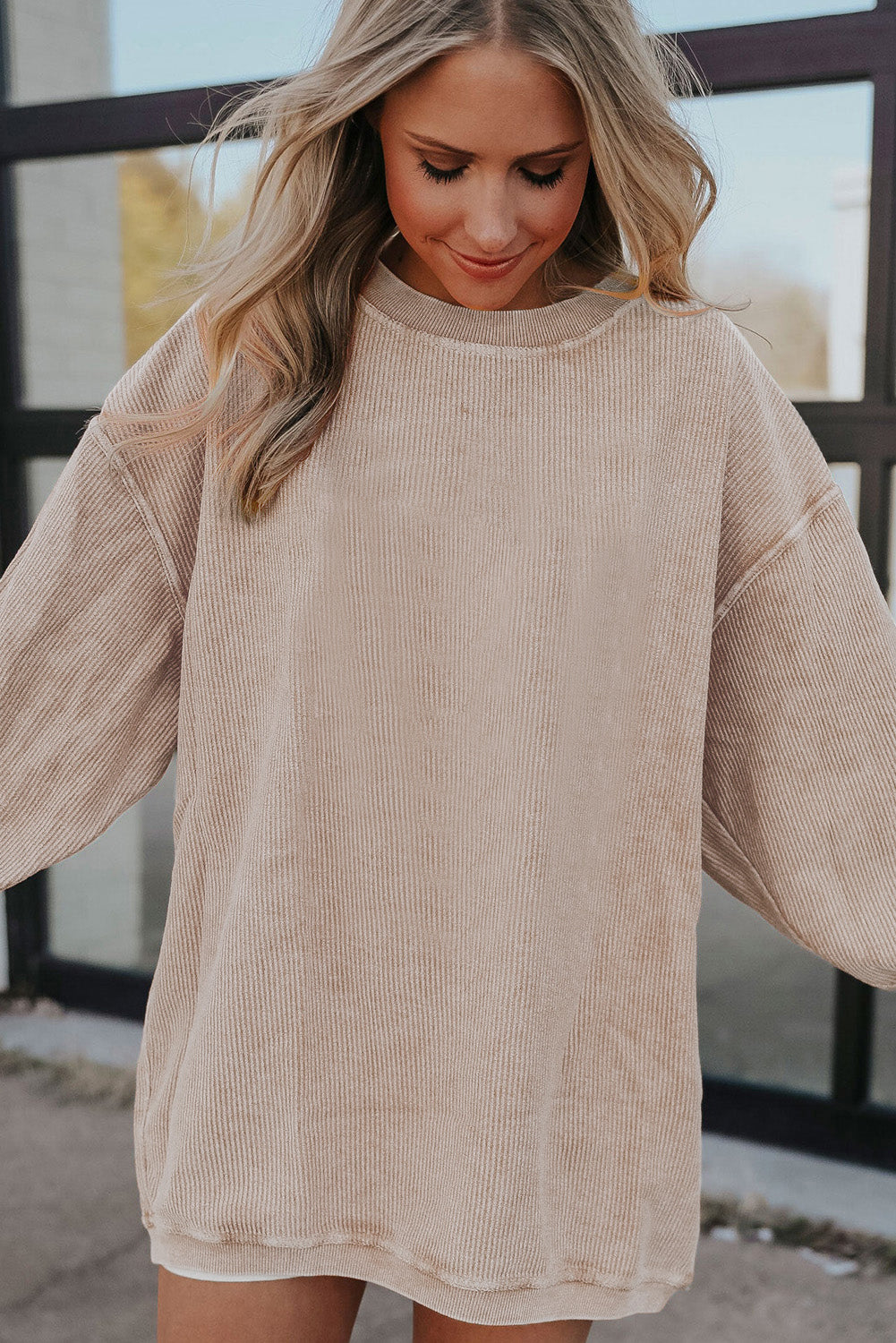 Drop Sleeve Rib Knit Oversized Sweatshirt -13 COLOR OPTIONS