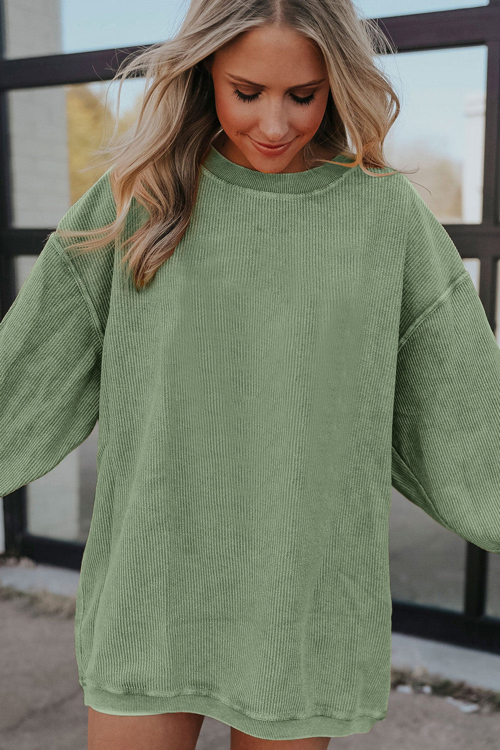 Drop Sleeve Rib Knit Oversized Sweatshirt -13 COLOR OPTIONS