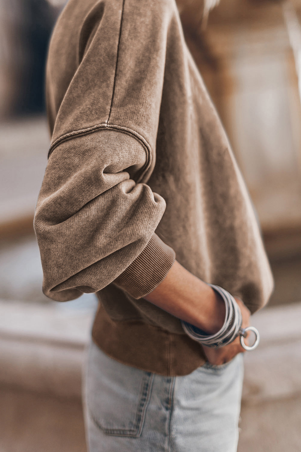 Plain Drop Shoulder Crew Neck Pullover Sweatshirt - 5 Colors