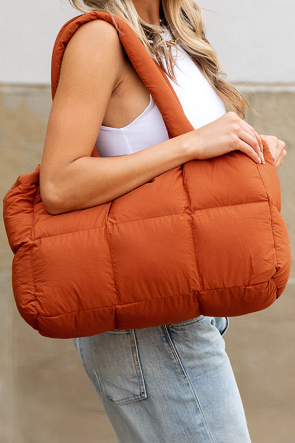 Solid Quilted Puffy Zipped Large Tote Bag -3 COLOR OPTIONS