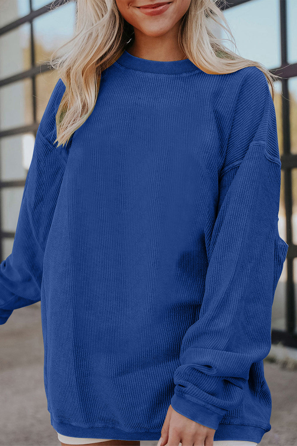 Drop Sleeve Rib Knit Oversized Sweatshirt -13 COLOR OPTIONS