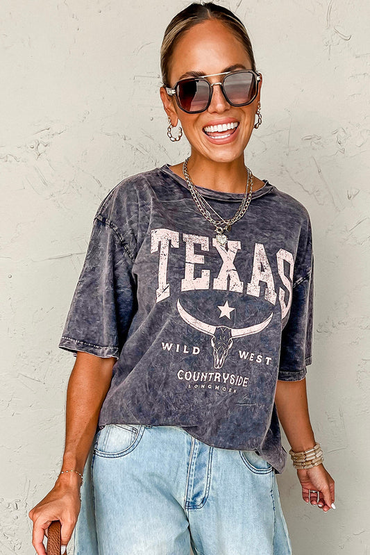 TEXAS Steer Head Graphic Mineral Wash Oversized T Shirt