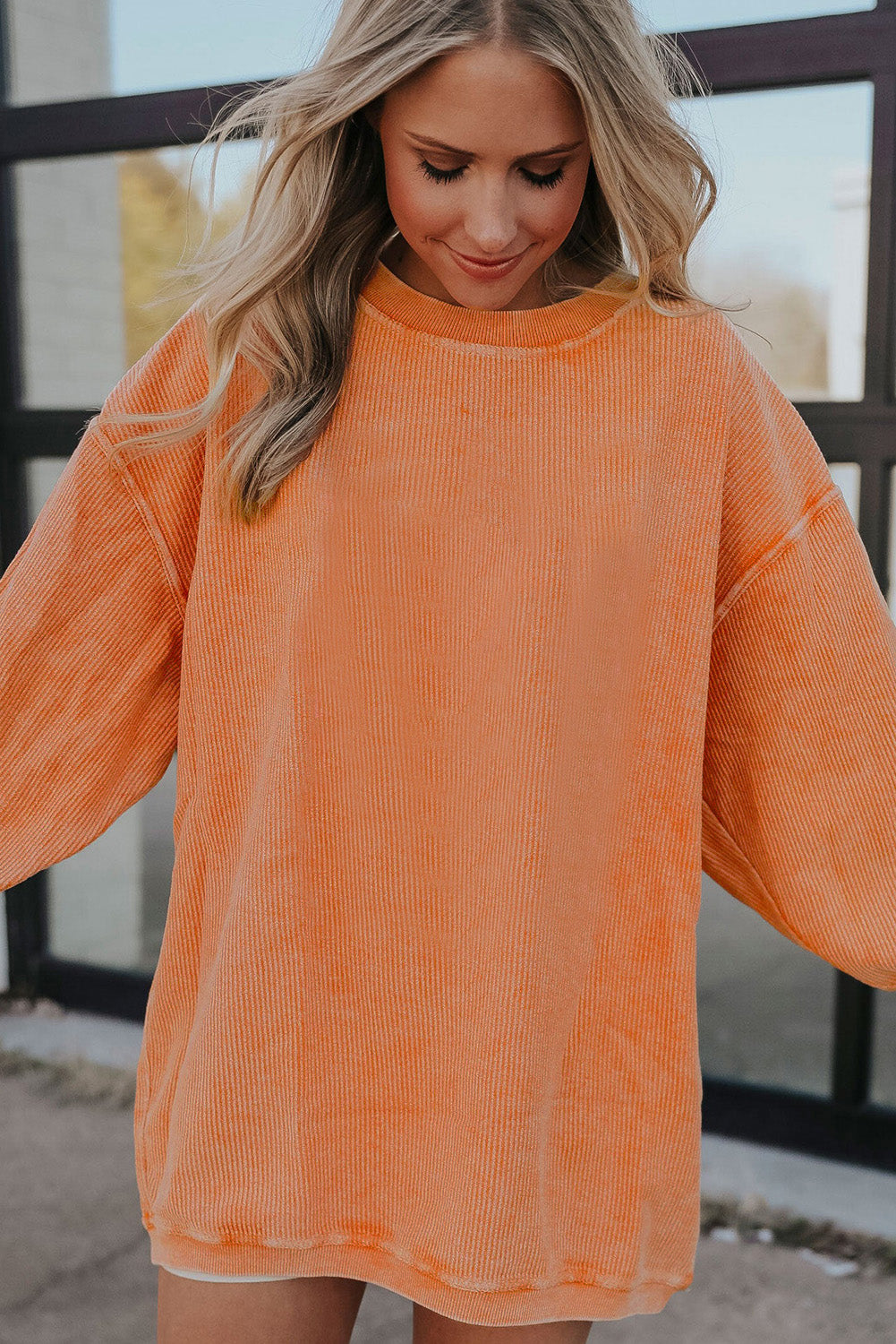 Drop Sleeve Rib Knit Oversized Sweatshirt -13 COLOR OPTIONS
