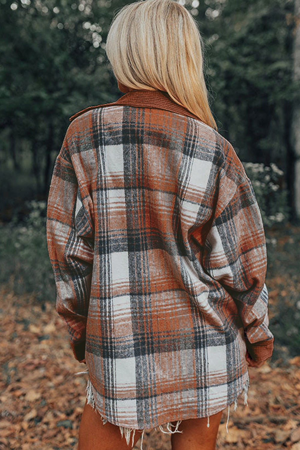 Plaid Corduroy Patchwork Pocket Loose Shacket -2 COLOR OPTIONS