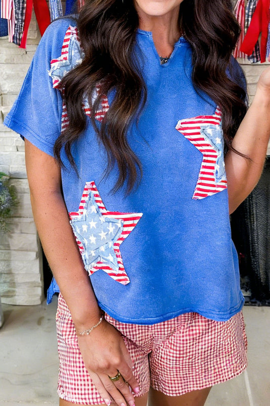 Patriot Star Patched Notched Neck Mineral Washed Tee -2 COLOR OPTIONS