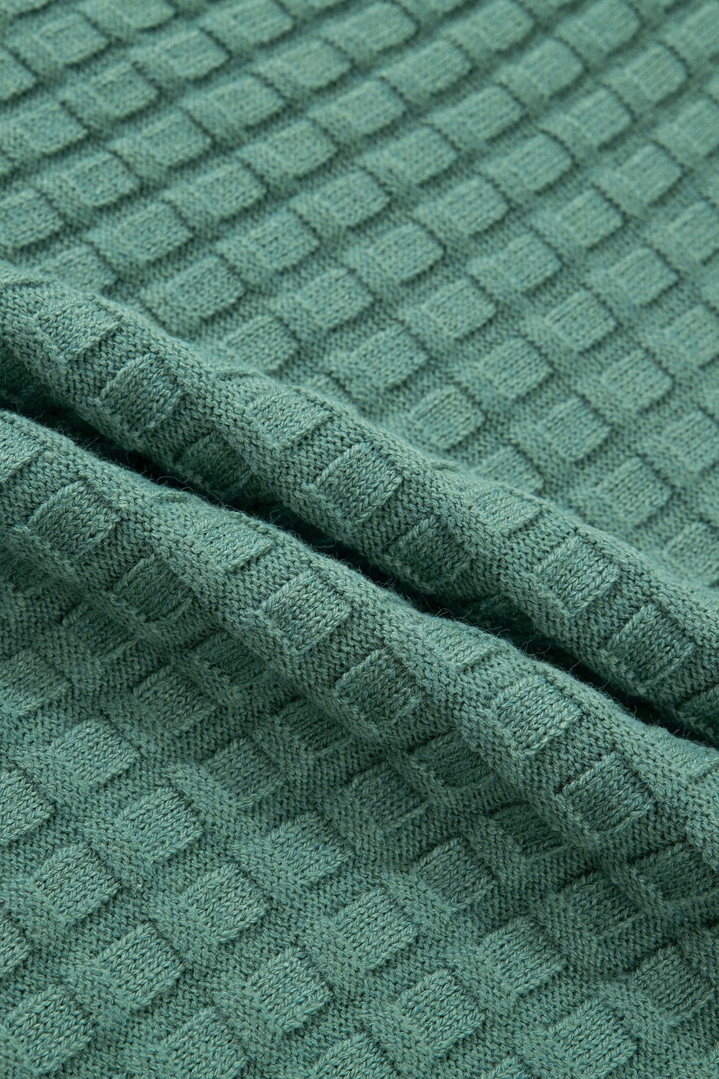 PLUS SIZE-Mist Green Solid Color Textured Knit Short Sleeve Sweater