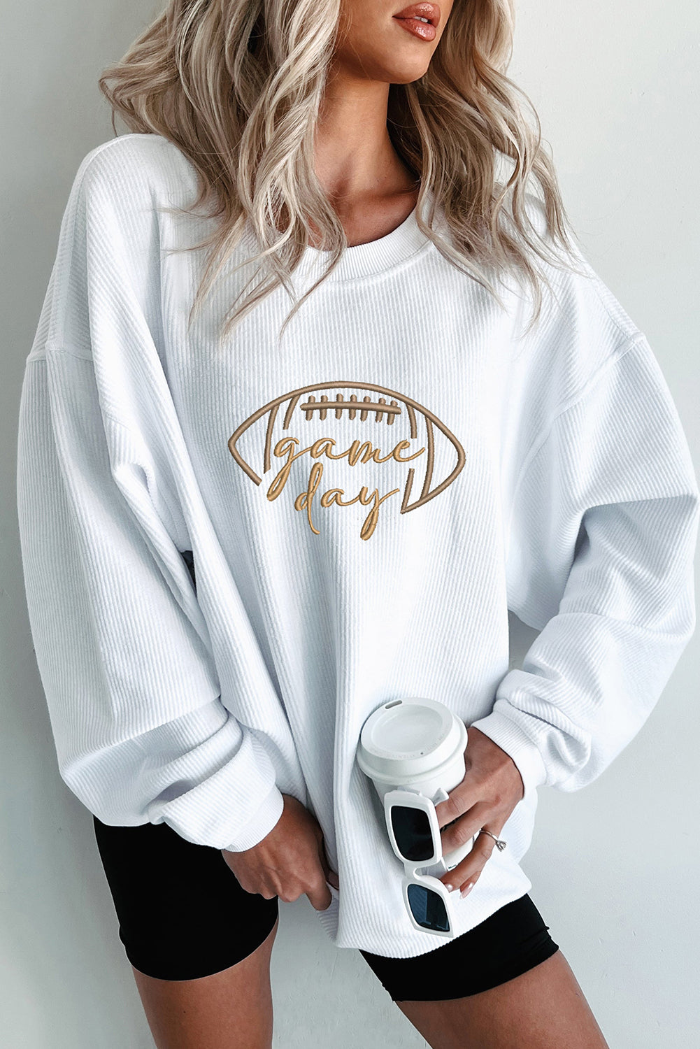 Football Graphic Drop Shoulder Game Day Corded Sweatshirt -5 COLOR OPTIONS