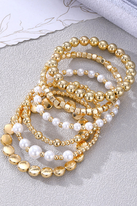 Gold Minimalist Pearl Beaded Bracelet Set