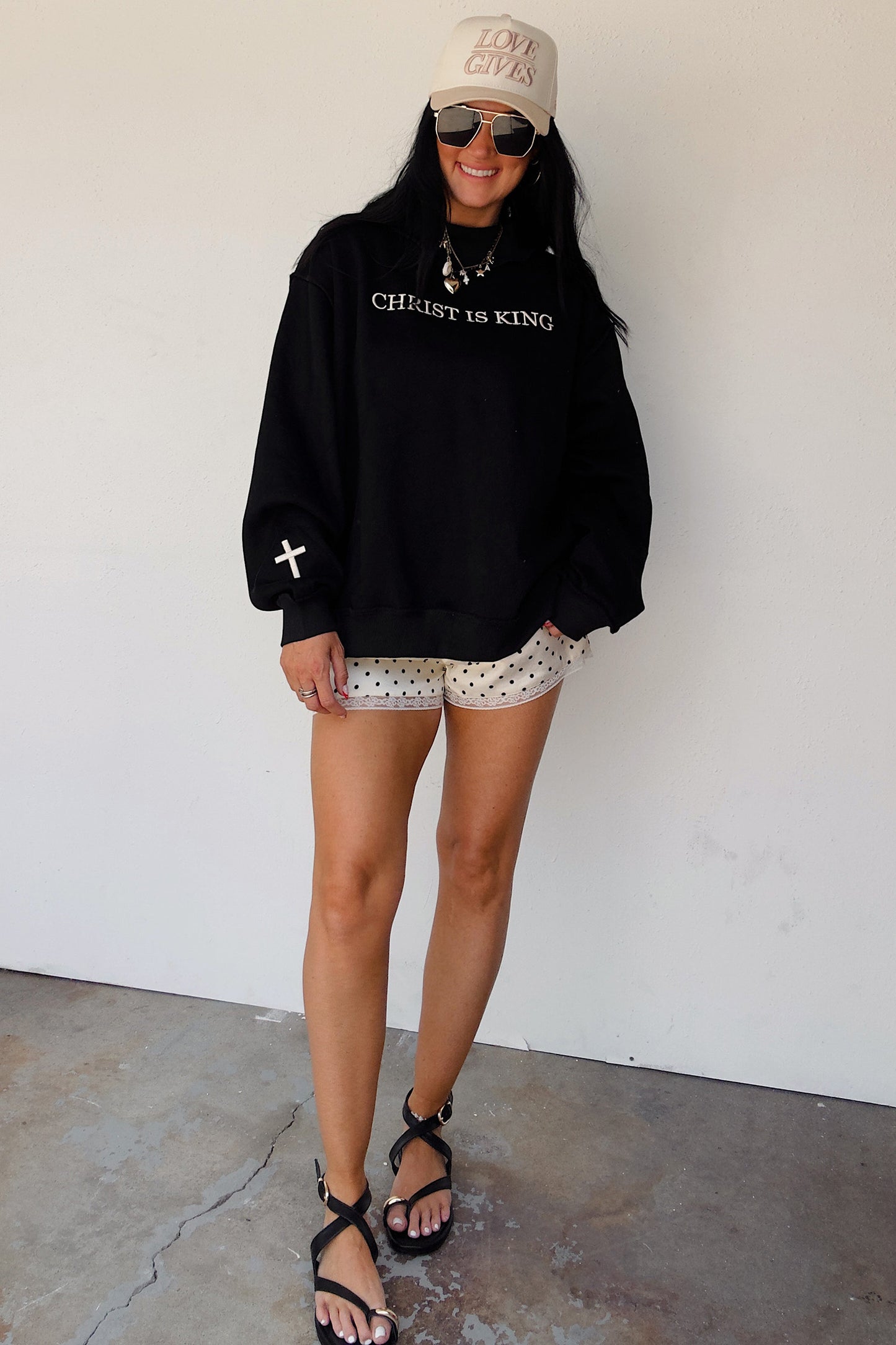 CHRIST IS KING Embroidery High Neck Baggy Sweatshirt -2 COLOR OPTIONS