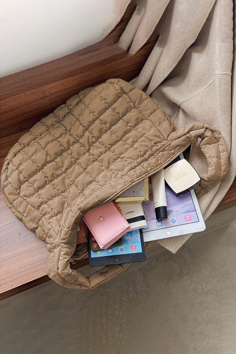 Quilted Zipper Large Shoulder Bag -2 COLORS