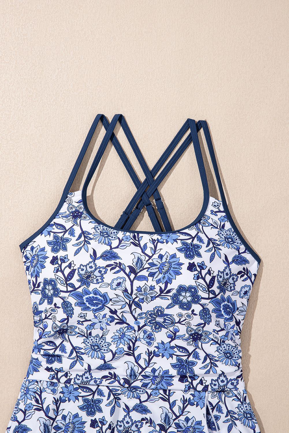 Blue Crossed Back Floral Print Asymmetric Knot Side One Piece Swimsuit -2 COLOR OPTIONS