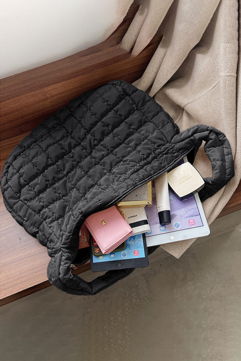 Quilted Zipper Large Shoulder Bag -2 COLORS