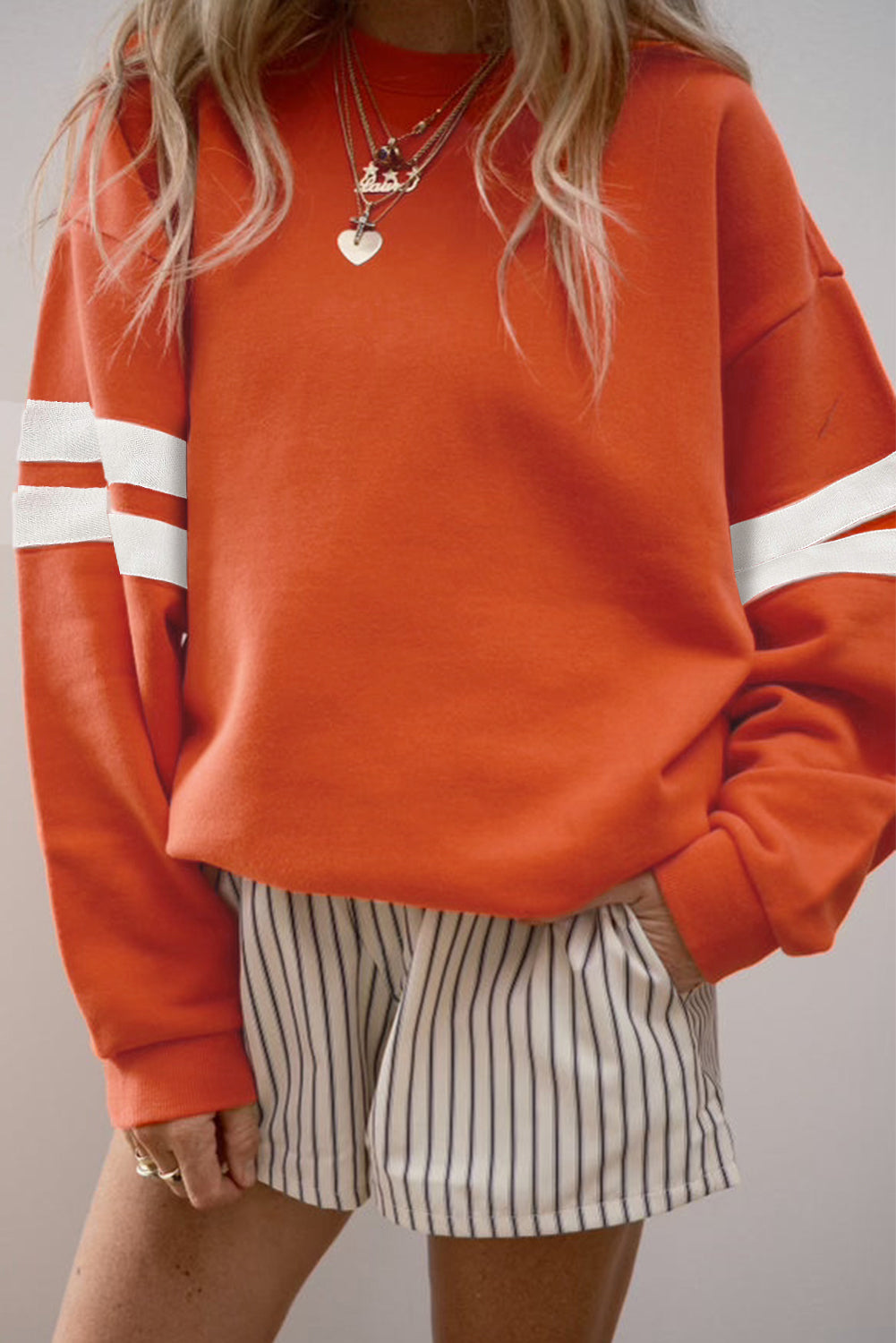 Preppy Striped Sleeve Loose Sweatshirt -7 COLOR OPTIONS