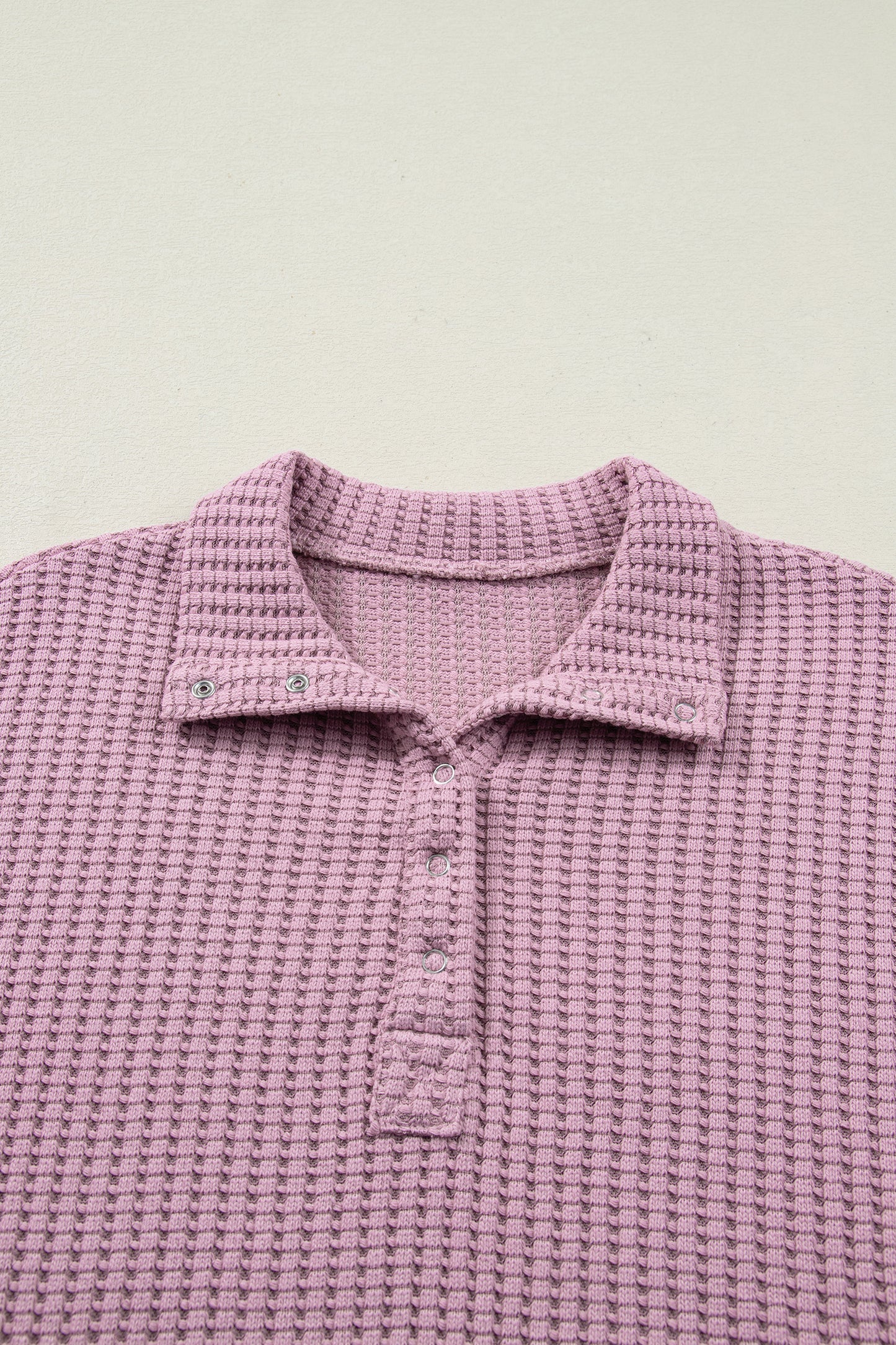 Casual Solid Color Textured Snap Button Collared Baggy Top -2 COLOR OPTIONS