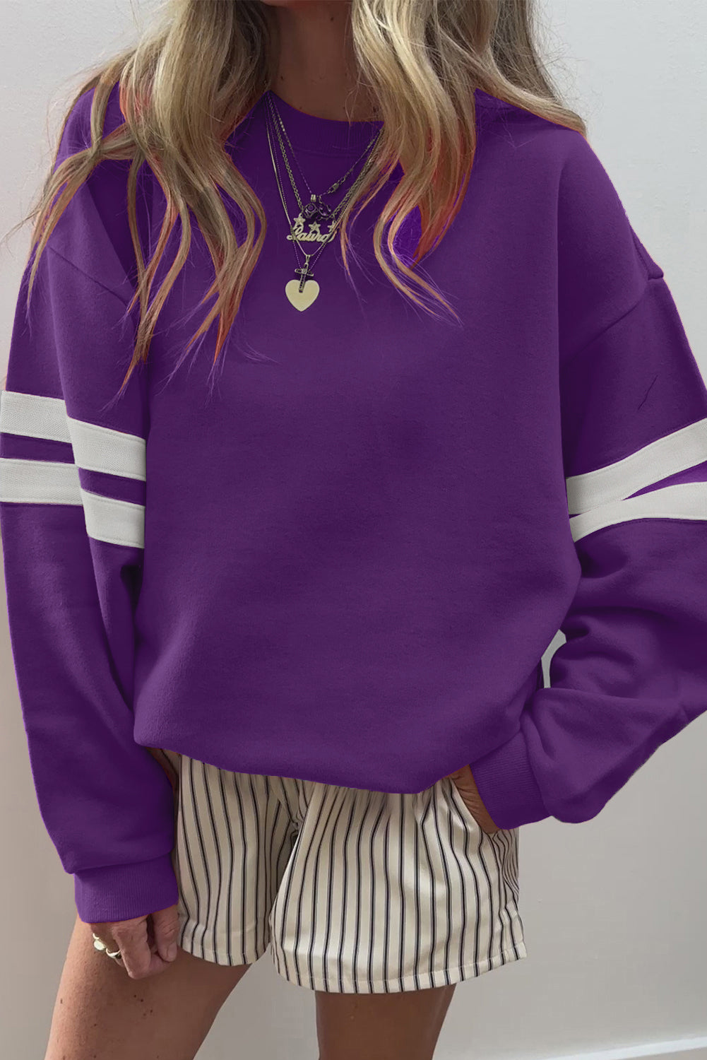 Preppy Striped Sleeve Loose Sweatshirt -7 COLOR OPTIONS