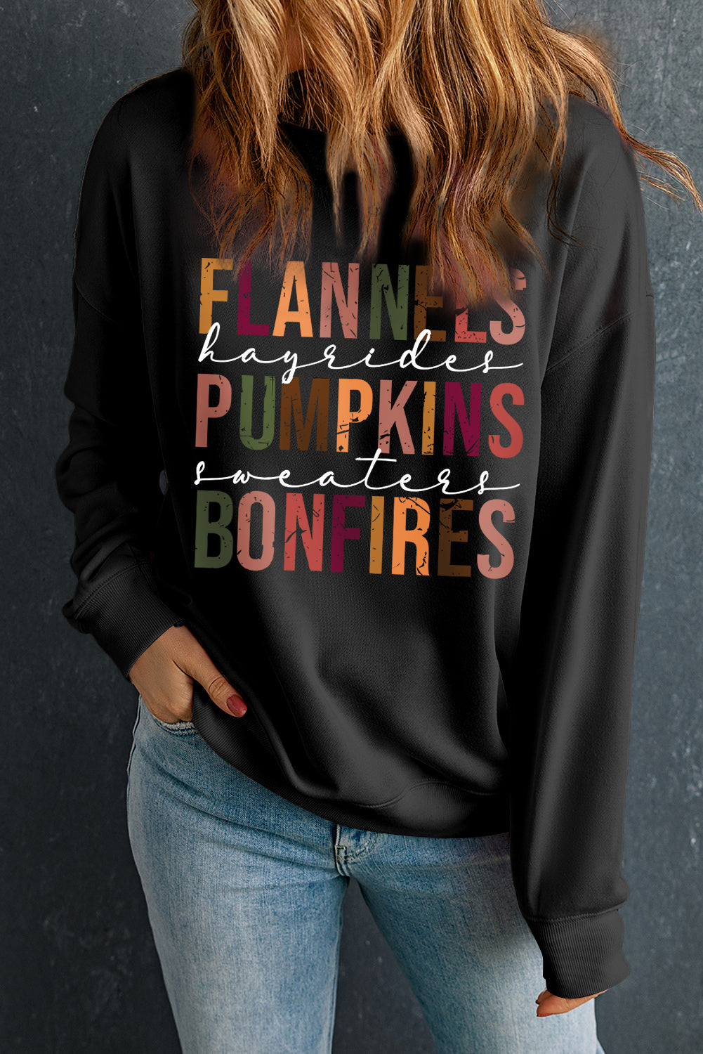 FLANNELS PUMPKINS BONFIRES Graphic Drop Shoulder Sweatshirt - 2 COLOR OPTIONS