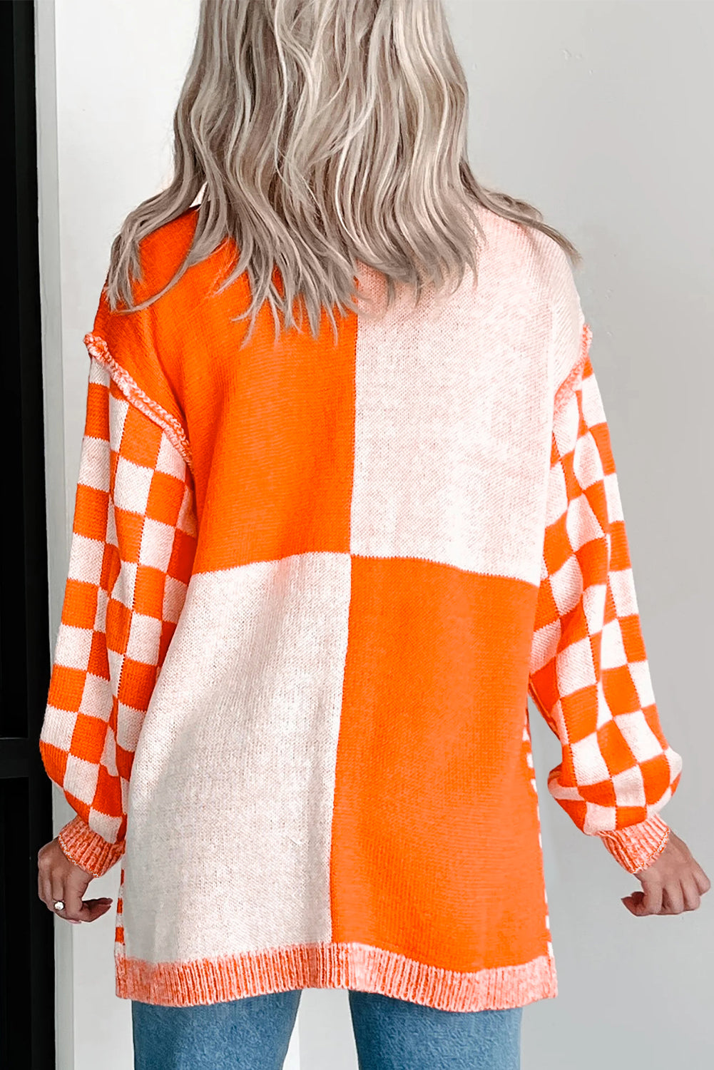 Orange Checkered Open Front Drop Shoulder Cardigan -3 COLOR OPTIONS