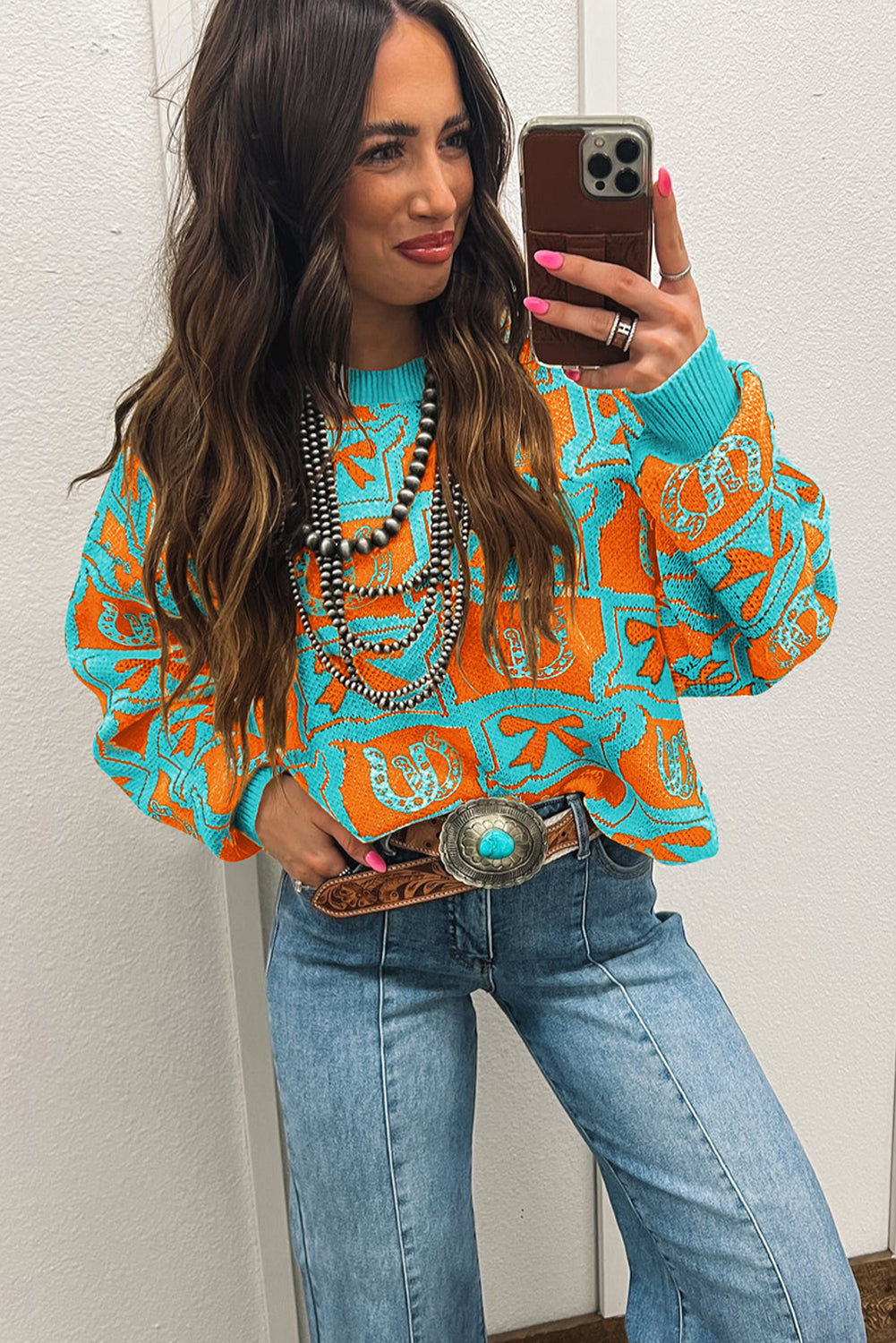 Colorblock Bow Pattern Drop Sleeve Sweater -3 COLOR OPTIONS