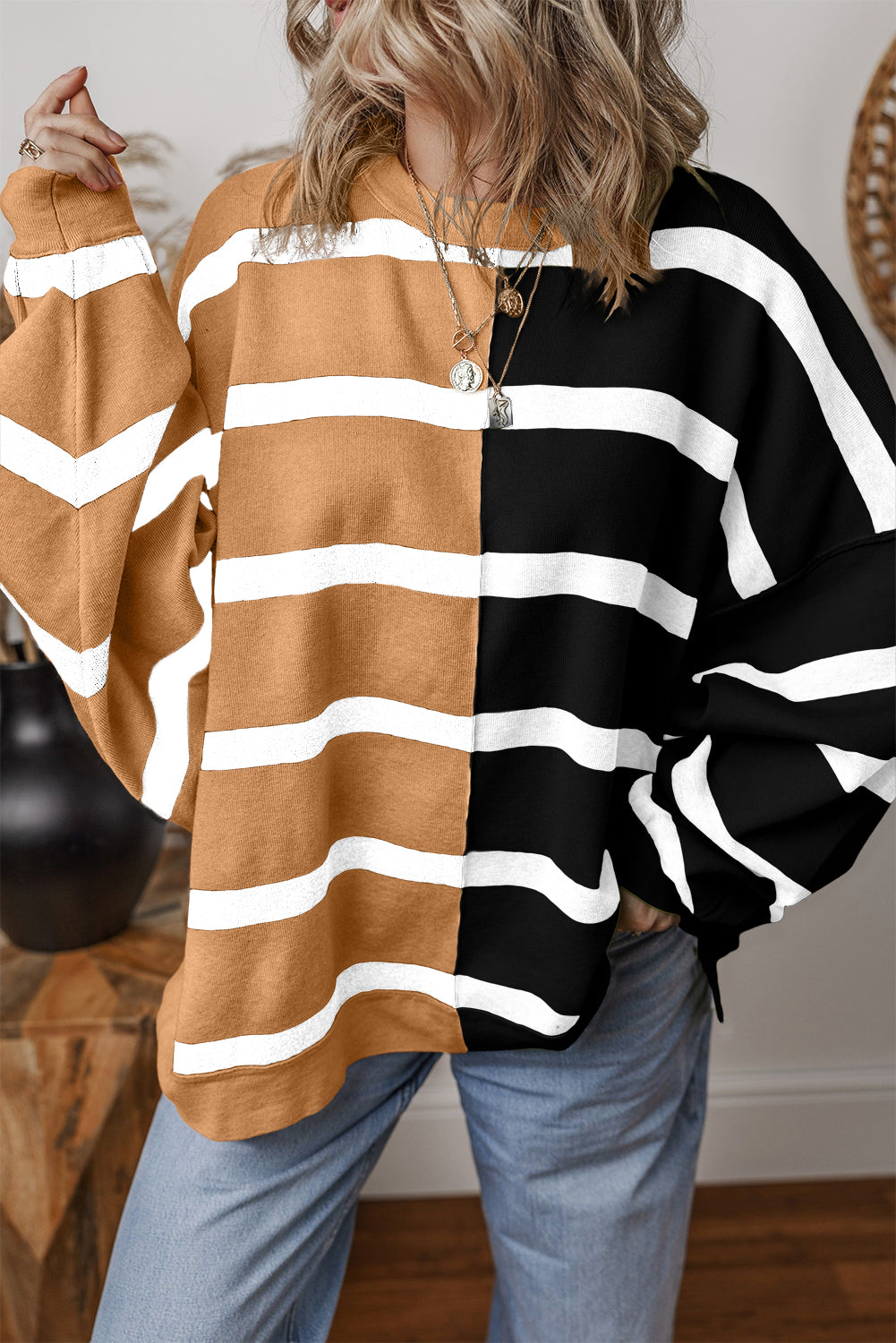 Striped Colorblock Drop Shoulder Sweater -4 COLOR OPTIONS