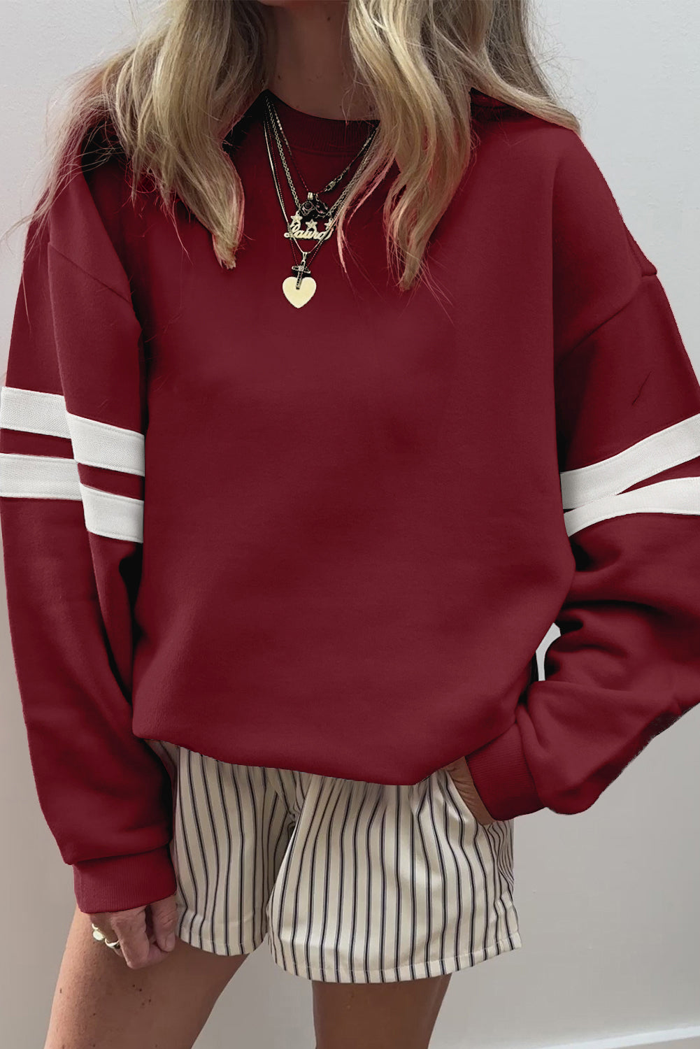 Preppy Striped Sleeve Loose Sweatshirt -7 COLOR OPTIONS