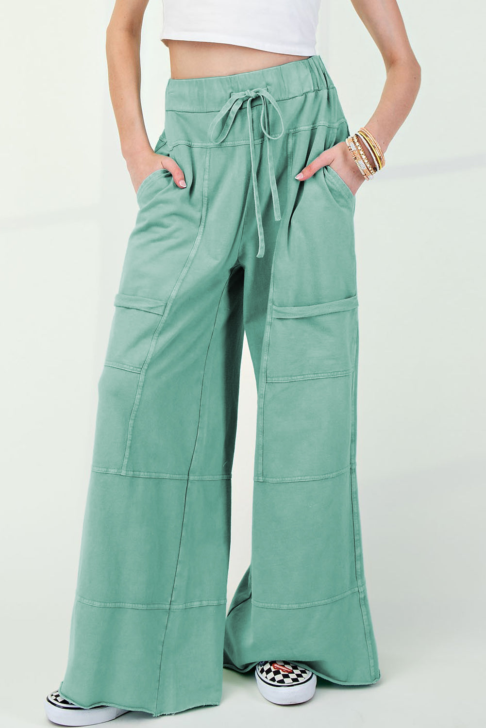 Bonbon Mineral Wash Exposed Seam Wide Leg Cargo Pants -3 COLOR OPTIONS
