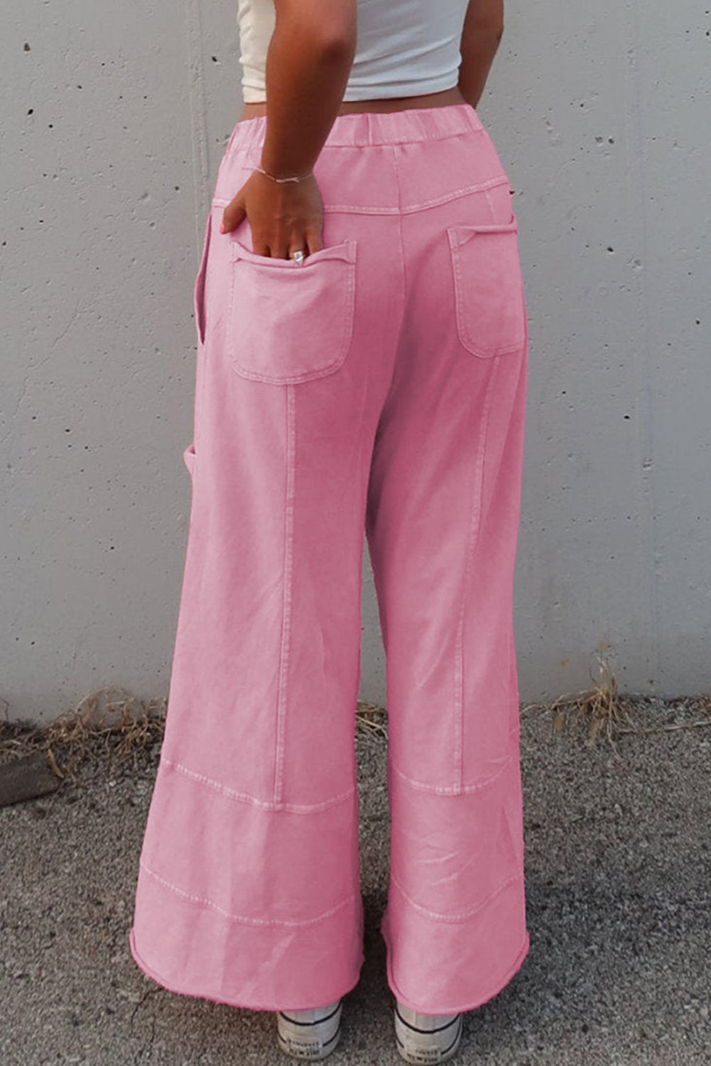 Bonbon Mineral Wash Exposed Seam Wide Leg Cargo Pants -3 COLOR OPTIONS
