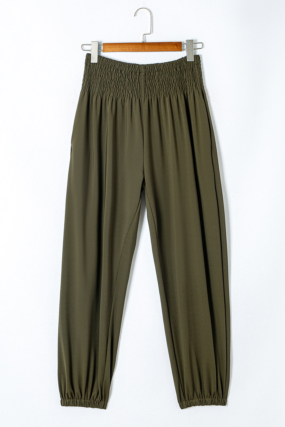 Black Pocketed Shirred High Waist Joggers