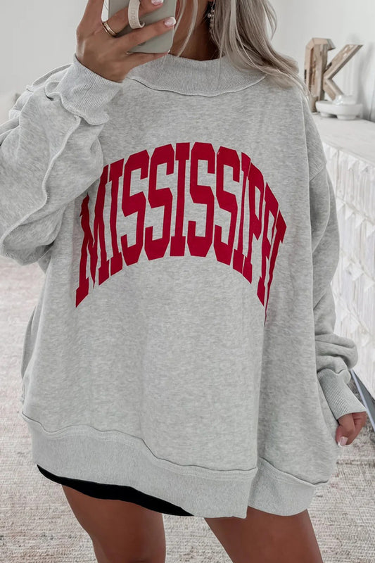 Light Grey MS Reversible Printed Ribbed Patchwork Mock Neck Sweatshirt -2 TEAM OPTIONS