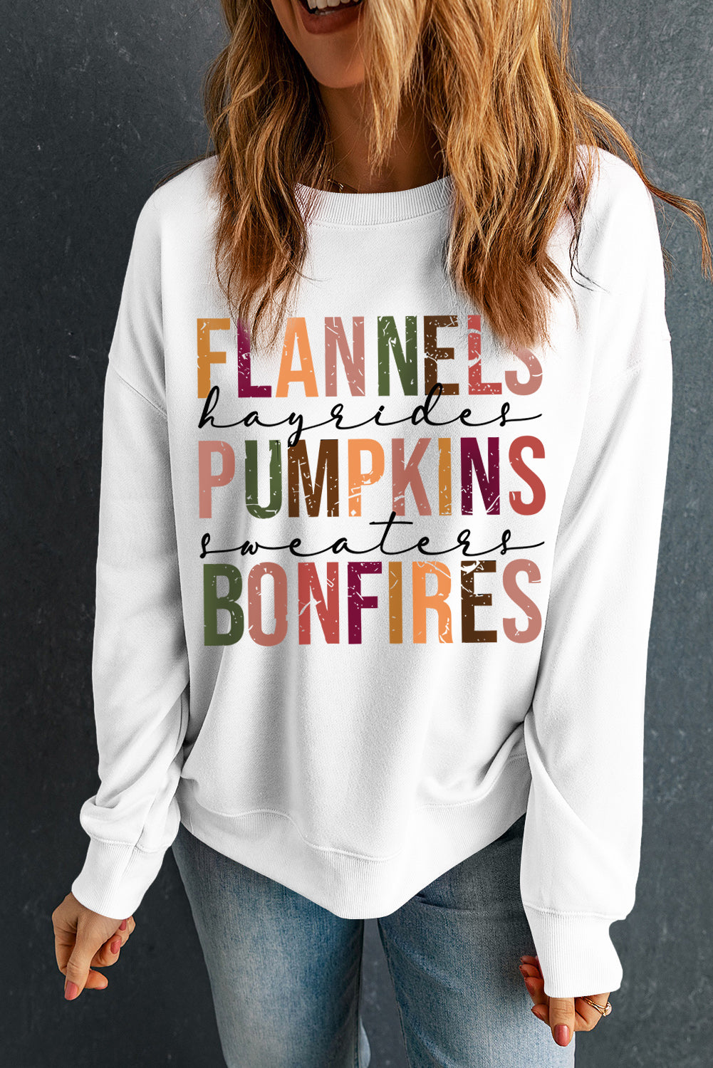 FLANNELS PUMPKINS BONFIRES Graphic Drop Shoulder Sweatshirt - 2 COLOR OPTIONS