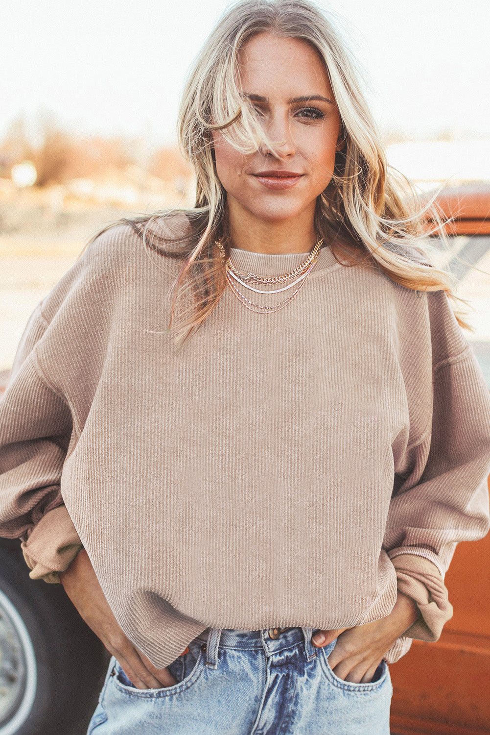 Drop Sleeve Rib Knit Oversized Sweatshirt -13 COLOR OPTIONS