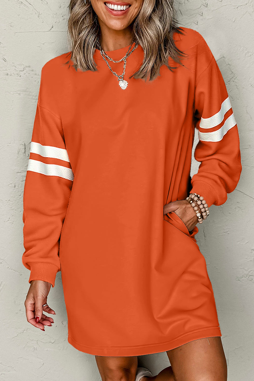 Preppy Striped Sleeve Loose Mini Dress -4 COLOR OPTIONS