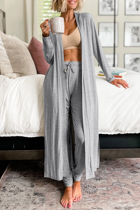 Split Long Cardigan and Skinny Pants Loungewear 2pc Set -2 COLOR OPTIONS