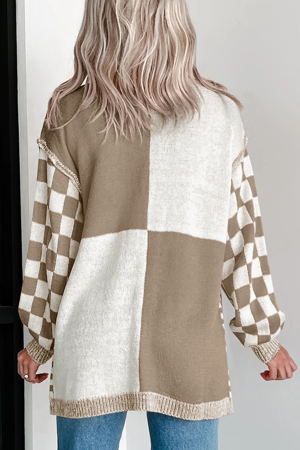 Orange Checkered Open Front Drop Shoulder Cardigan -3 COLOR OPTIONS