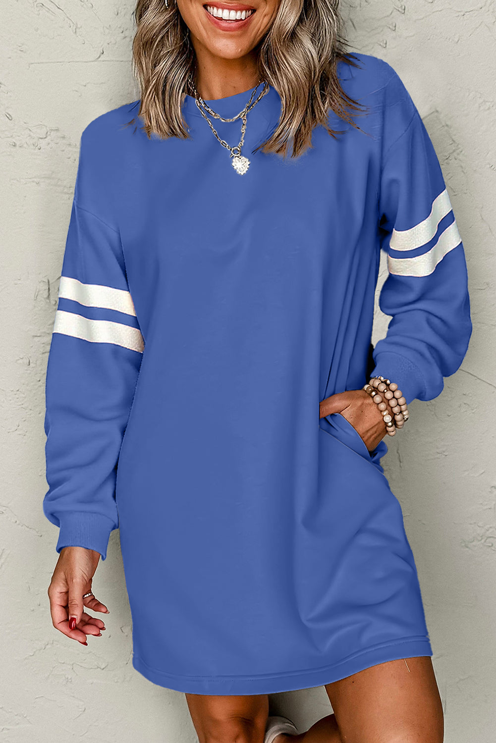 Preppy Striped Sleeve Loose Mini Dress -4 COLOR OPTIONS
