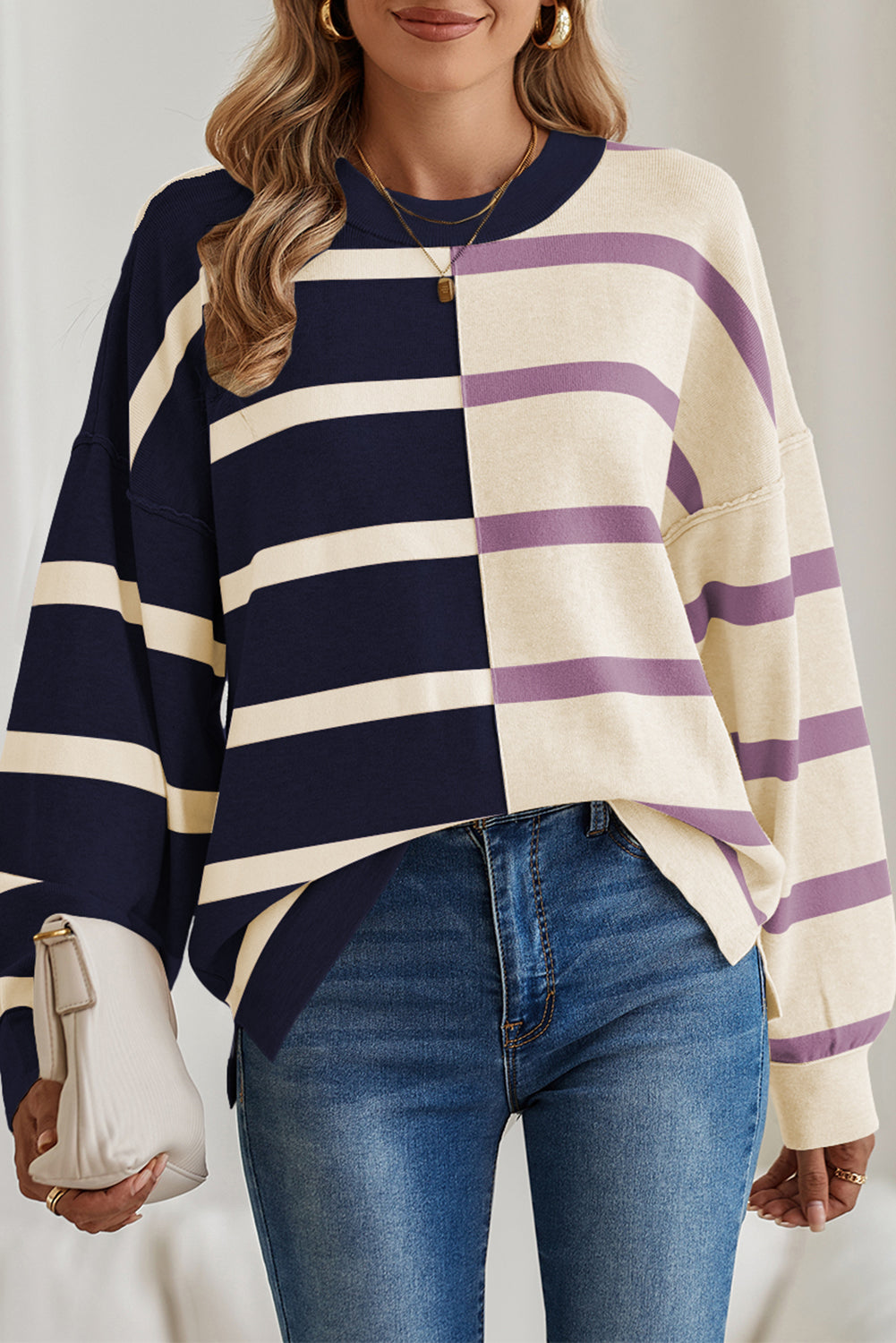 Striped Colorblock Drop Shoulder Sweater -4 COLOR OPTIONS