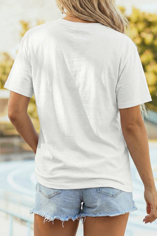 White Faux Patchwork Printed US Flag Casual Tee