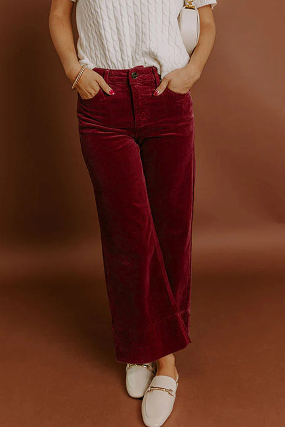 Corduroy Solid Color High Waist Wide Leg Pants -2 COLOR OPTIONS