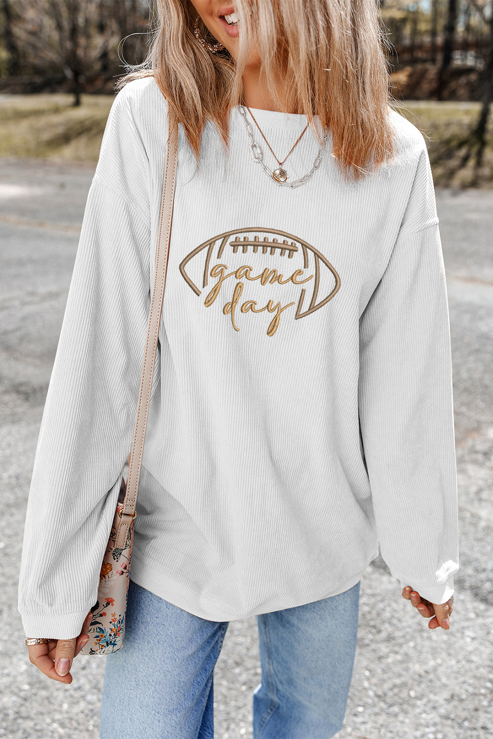 Football Graphic Drop Shoulder Game Day Corded Sweatshirt -5 COLOR OPTIONS