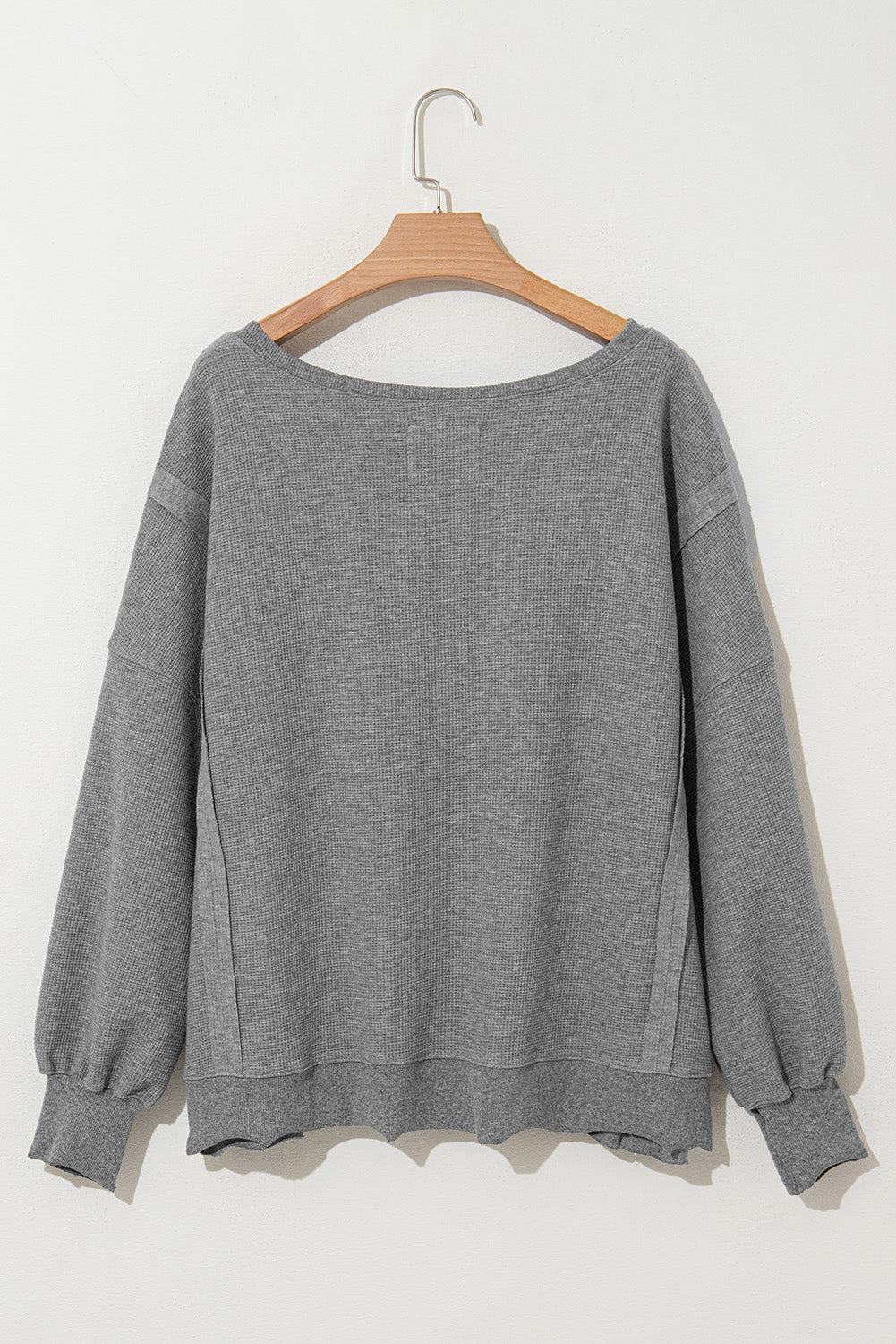 Waffle Bishop Sleeve Split Oversized Sweatshirt -3 Colors