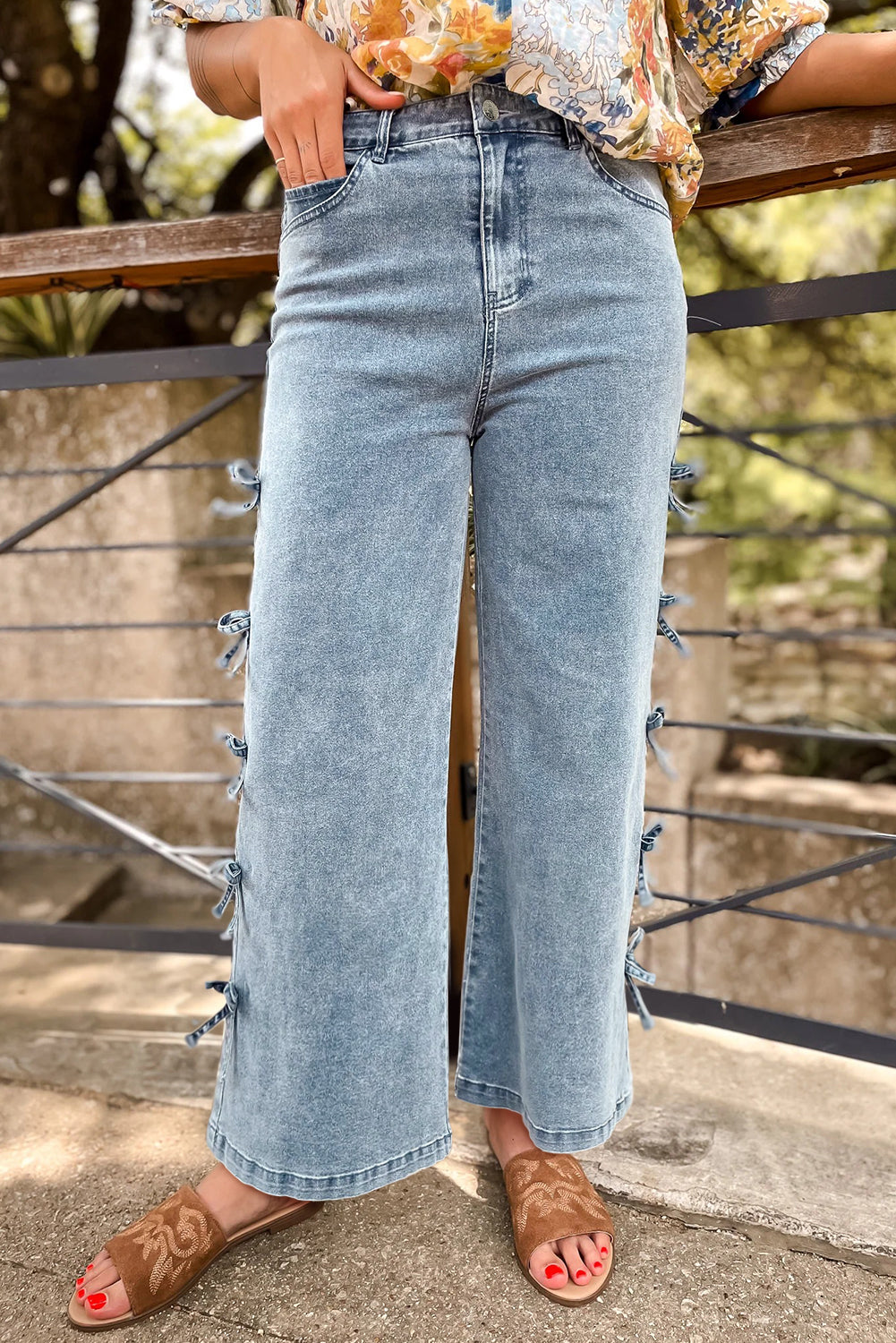 Bowknot Side Detail Straight Leg Loose Jeans -2 COLOR OPTIONS