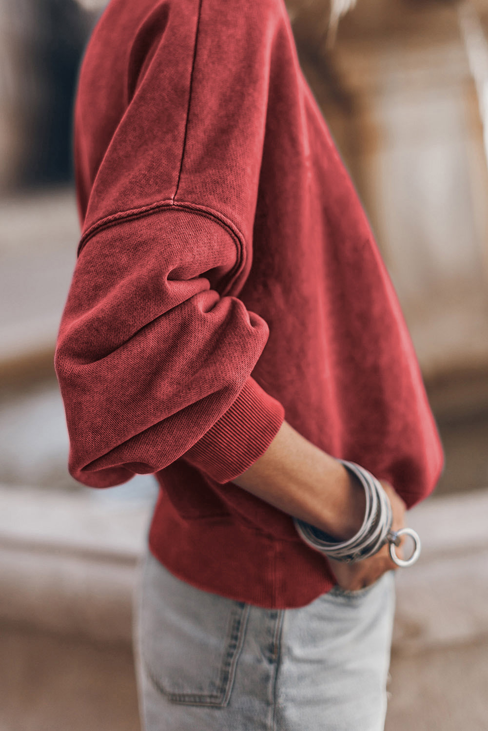 Plain Drop Shoulder Crew Neck Pullover Sweatshirt - 5 Colors