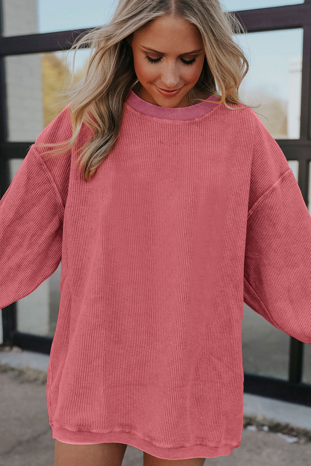 Drop Sleeve Rib Knit Oversized Sweatshirt -13 COLOR OPTIONS